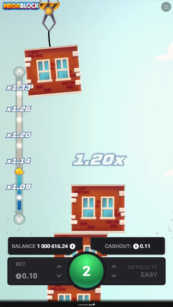 Mega Block block-stacking gameplay on mobile device